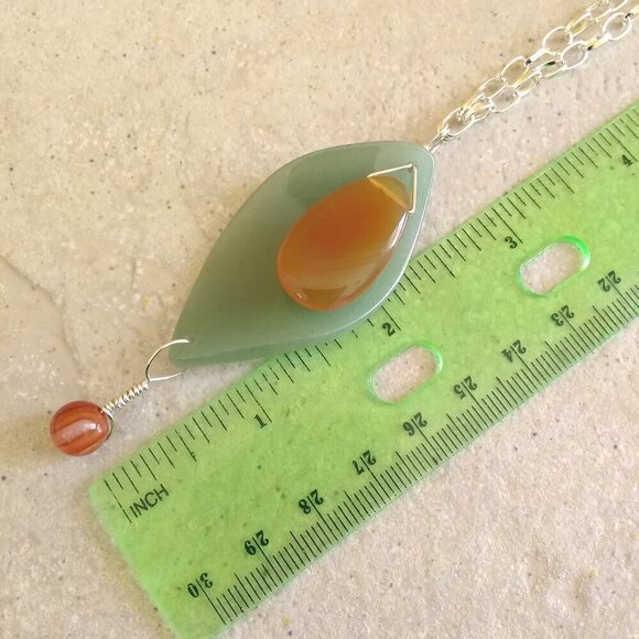 Handmade Statement Necklace - Orange Agate & Green Aventurine - Boho Tropical - Picture 7 of 10